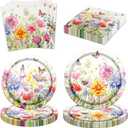 CMUSKO Wildflower Party Decorations, 60Pcs Floral Paper Plates Napkins Table Decorations, Wildflower Decor Tableware Set for Spring Summer Birthday Baby Shower Bridal Shower Garden Tea Party 3Pcs