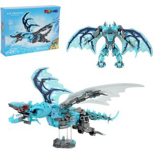 Dinosaur Sets for Boy Age 7 8 9 10 11 12 Years Old, Dragon Building Toy for Kids Christmas Halloween Birthday Gift (2 in 1) (Large, Blue)