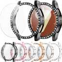 6+6 Pack Bling Case for Samsung Galaxy Watch 7 40mm Screen Protector, Sparkling Rhinestone Hard PC Case + HD Anti-Fog Tempered Glass Film, Waterproof Face Cover Set for Galaxy Watch 7 40mm (Black/Pink/Silver/Rose Gold/Starlight/Clear)
