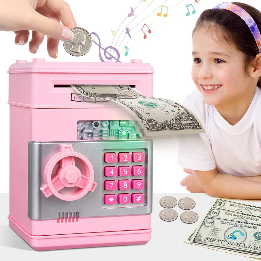 Kids Piggy Bank for Girls - Toys for 5 6 7 8 9 10 Year Old Girl Birthday Gifts - Electronic Piggy Bank ATM Machine Money Safe for Kids Toys Age 6-8-10 (Pink)
