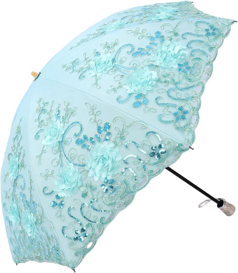 MizHome Lace Parasol Double-Layer UV Protection Compact Folding Umbrella Handmade