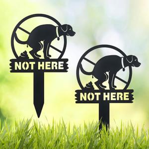 No Dog Poop Signs for Yard, 2 Pack Metal "No Pooping No Peeing" Signs with Stakes Weatherproof, Durable & Easy to Install Lawn Sign for Garden, Grass, Black