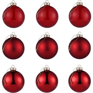 Red Glass Christmas Ball Ornaments, 3.15 Burgundy Ornament for Christmas Tree Set of 8 with 3 Different Finishes, Vintage Xmas Balls for Home Decor, Thanksgiving Party Gift