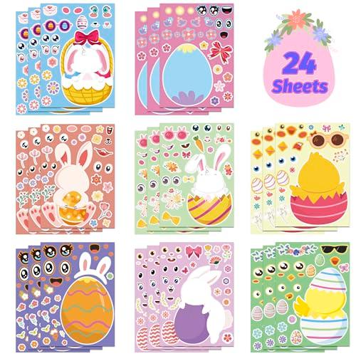 OHOME Easter Basket Stuffers - 24 Sheets Easter Crafts Stickers for Kids | DIY Happy Egg Bunny Easter Gifts Treats Games Toys Activities Decor Party Favor Supplies for Toddlers