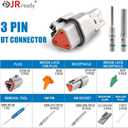 JRready Deutsch Connector 3 Pin Connector Kits with Size 16 Solid Contacts(14-20AWG), ST6328-3 Waterproof DT Series Connector 3 Pin 5 Sets and Deutsch Pin Removal Tool DRK-RT1B with Mounting Clips