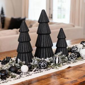 Joyhalo Tabletop Christmas Trees, Set of 3 Frosted Christmas Trees Indoor Xmas Decoration Centerpieces for Table, Mantel, Holiday, Party and Home Decor, Black