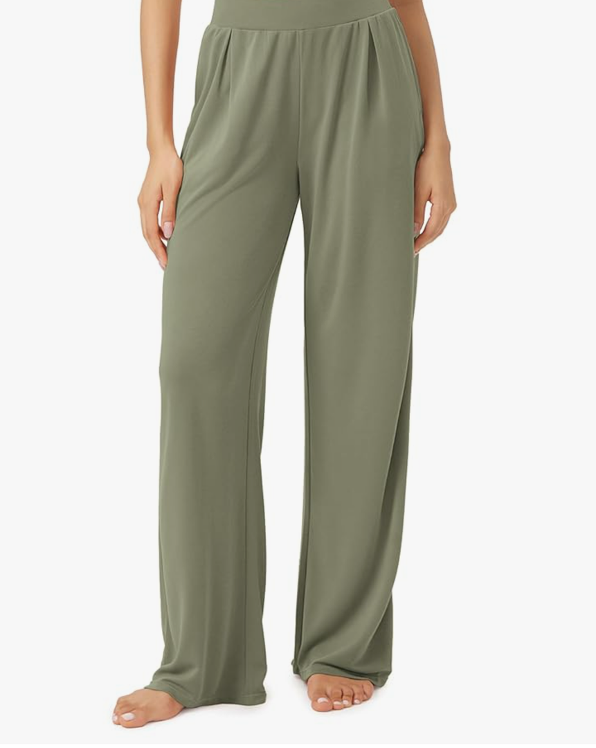 ODODOS Drapey Soft Wide Leg Pants for Women High Waist Casual Relaxed Lounge Pants with Pockets-29 Inseam