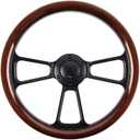Universal 14 Inch Wooden Racing Steering Wheel 6 Bolt Black Aluminum 3 Spoke Vintage Wood Grain Steering Wheel with Horn Button for Racing/Rally/Motorsports Racing Steering Wheel
