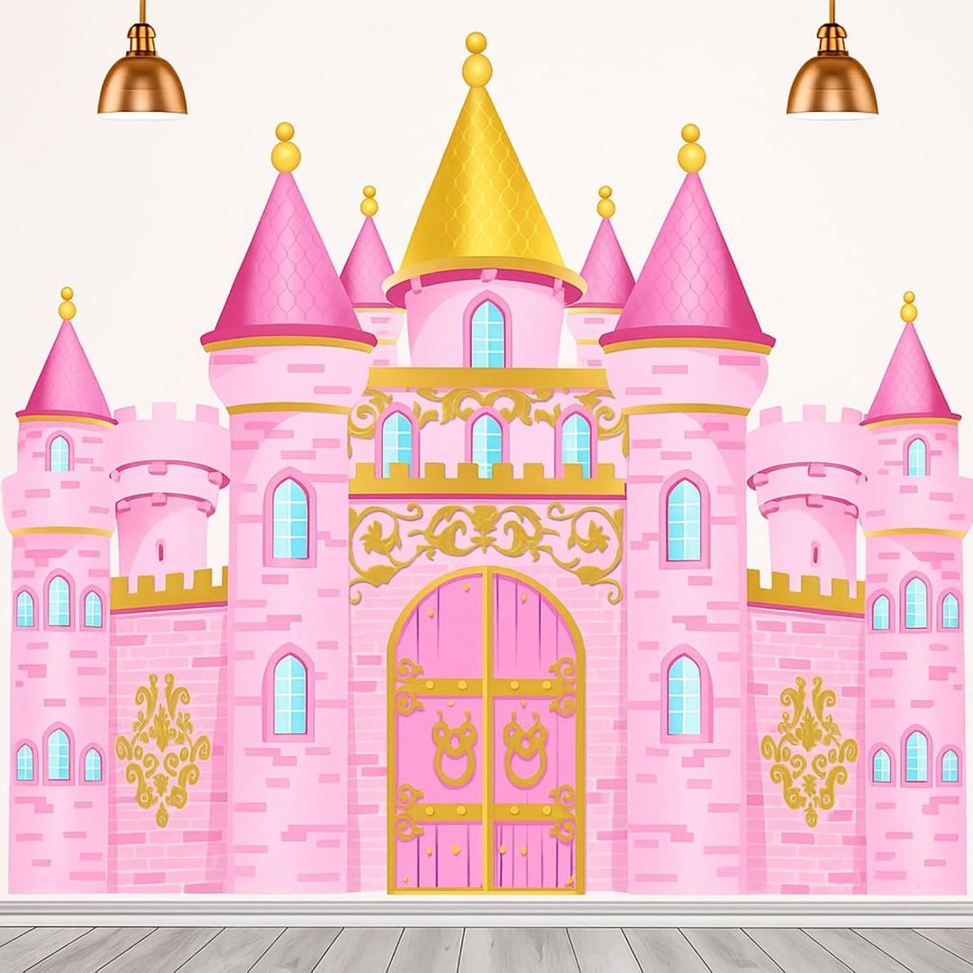 Panelee Princess Castle Party Decorations, Pink Castle Backdrop Photo Prop, 7 x 5 ft Large Princess Birthday Party Decoration for Girls Photo Background Birthday Supplies