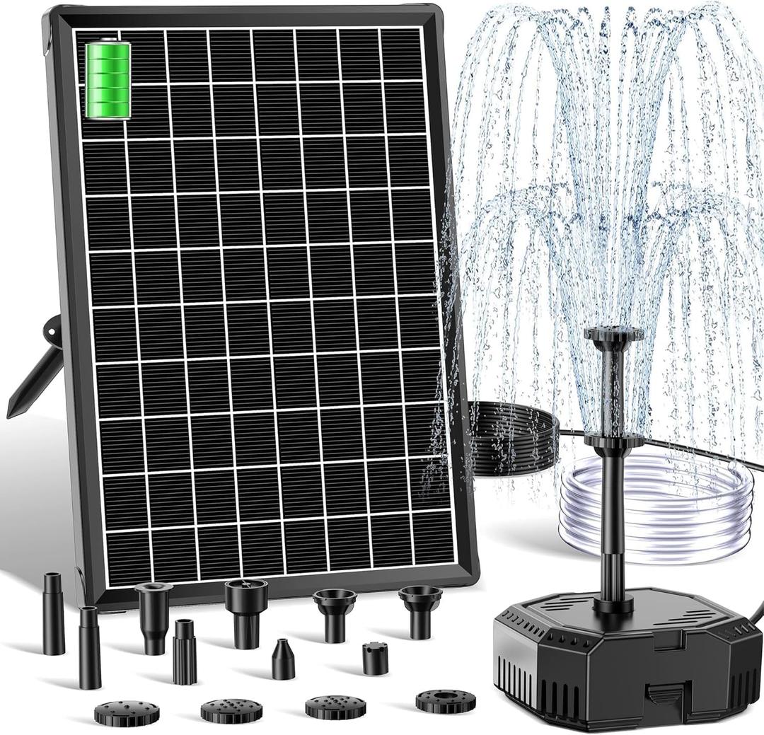 Biling 6.5W Solar Pond Filter with Battery Backup, 300L/H Solar Water Fountain Pump with 8 Nozzles & PVC Tubing, Solar Powered Filter Box for Bird Bath, Garden Ponds, Fish Tanks & DIY Water Features
