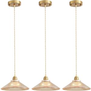 Pendant Light Fixture for Kitchen Island, Modern Hanging Lamp for Dinning Room, Adjustable Hanging Lights with Glass Shade for Bedroom Hallway Bar(glod,3 Pack)