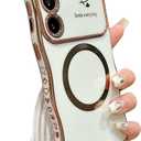 for Samsung Galaxy S25 Plus Case Magnetic,for Women Girls Soft Cute Wave Frame Curly Shape Love Heart Luxury Plating Phone Case Compatible with MagSafe Shockproof Back Cover 6.7"-White