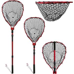 Telescoping Rubber Fishing Net with Handle 47 Red Foldable Fish Net - Adjustable Length Lightweigh Collapsible Extendable Fishing Net (net depth 30cm)