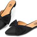 Trary Women's Black Bow Pointed Toe Mules, Modern Mule, Size 8.5