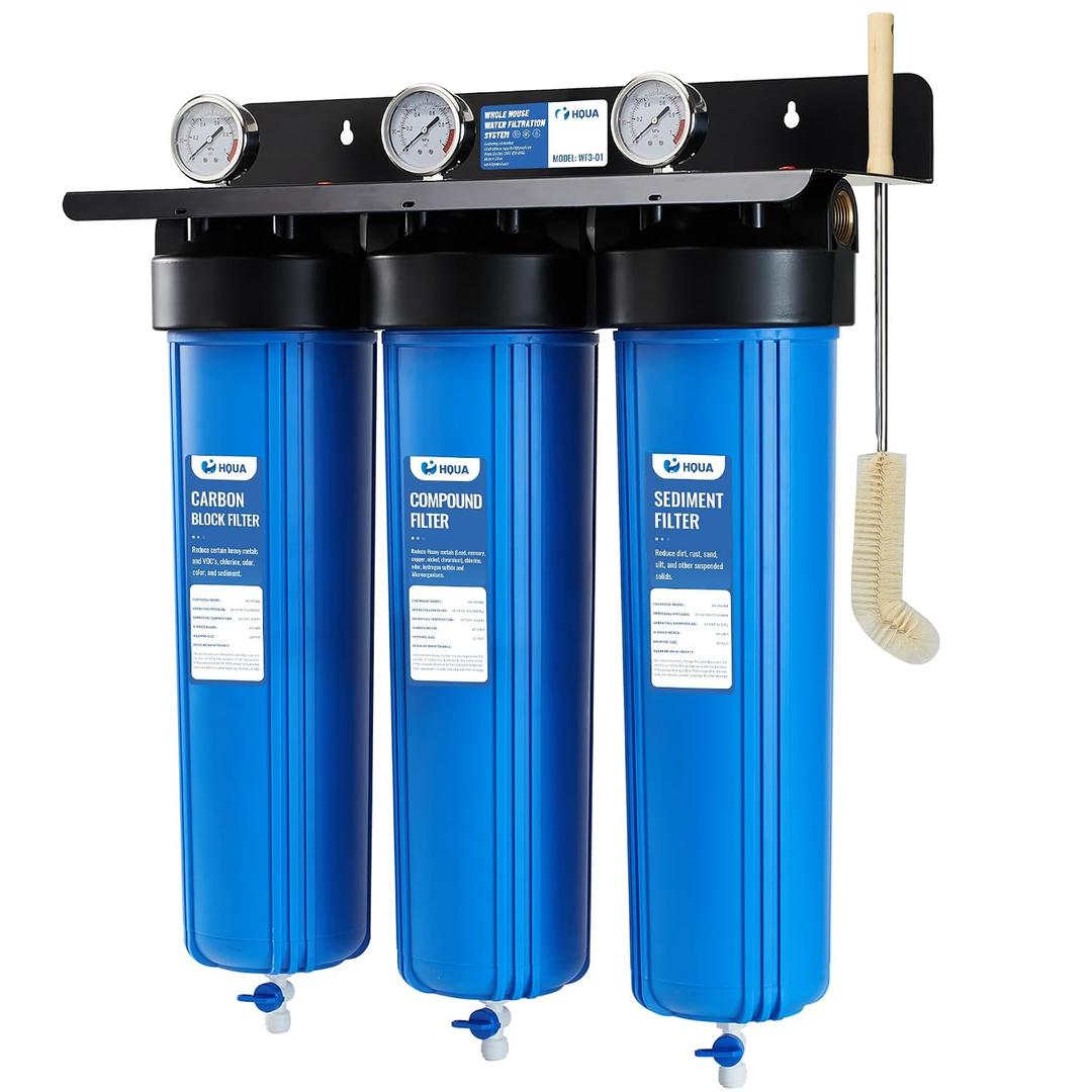 WF3-01 3-Stage Whole House Water Filtration System, Reduces Heavy Metals (Lead, Mercury, Arsenic, Cadmium, Chromium), Chlorine, Sediment, Odor, and VOCs