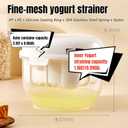 Yogurt Strainer-[2.2QT/0.56GAL]Large, [1.16QT/0.29GAL]Filter Capacity, Spring-Assisted Yogurt Filter, Stainless Steel Mesh, BPA-Free Detachable for Homemade Greek Yogurt