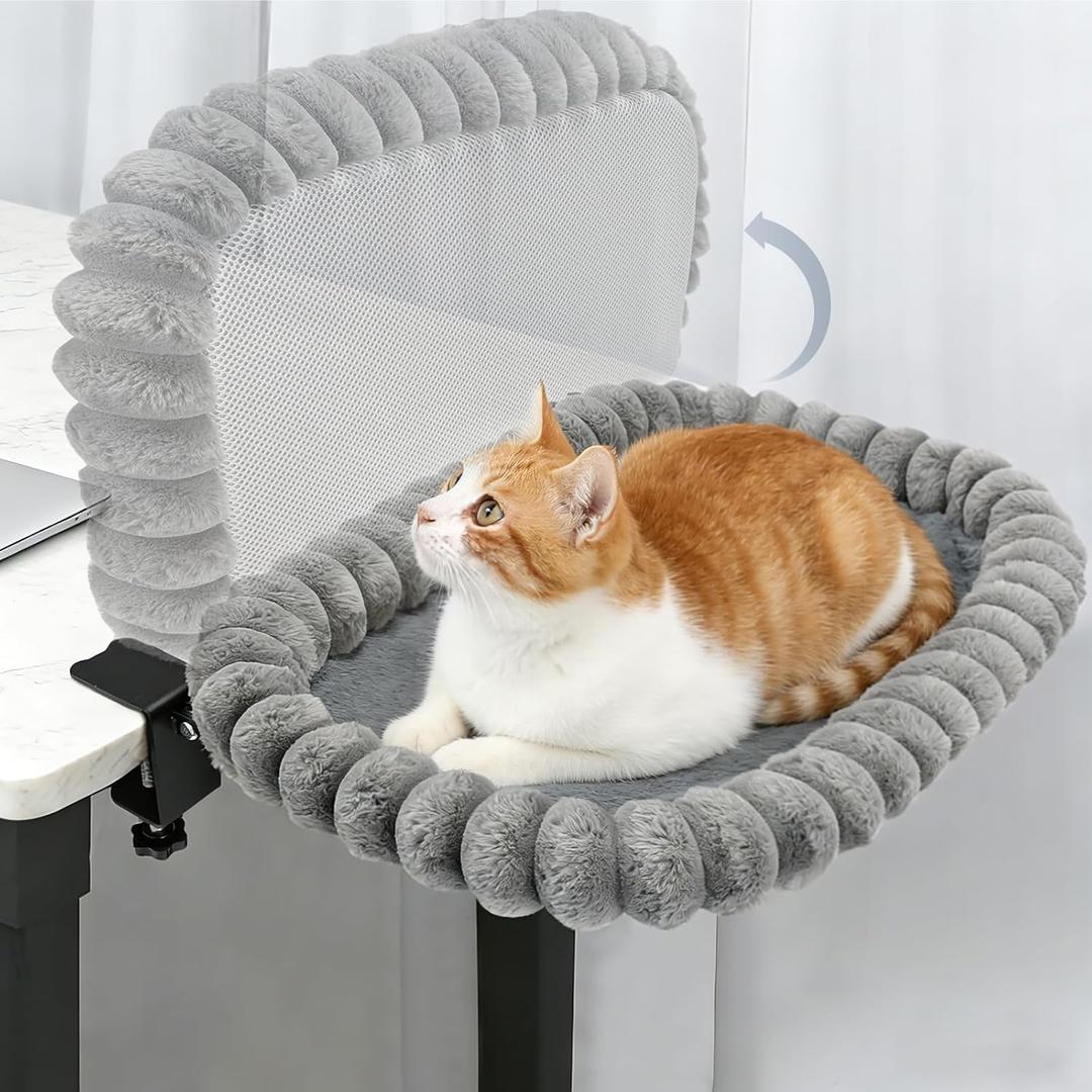 IPOW Cat Bed Heavy Duty Steel Frame Supports up to 50lbs Cat Desk Bed & Perch Space-Saving 90°Foldable with Soft Ultra-Plush Faux Fur for Small Medium Large Cats