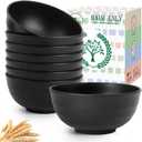 Homienly Unbreakable Big Bowl Set of 8: Alternative to Large Plastic Bowls - 60oz Wheat Straw Bowls for Salad, Soup & Cereal, Microwave & Dishwasher Safe for Everyday Use & Picnics - Black