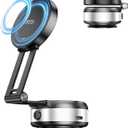 Vacuum Suction Magnetic Car Phone Holder, Electric Magnetic Car Phone Holder Mount Foldable Adjustable Car Mount for iPhone12-16,Mirror/Glass/Screen/Smooth None Porous Surface (Not Charge Phone) (Silver)