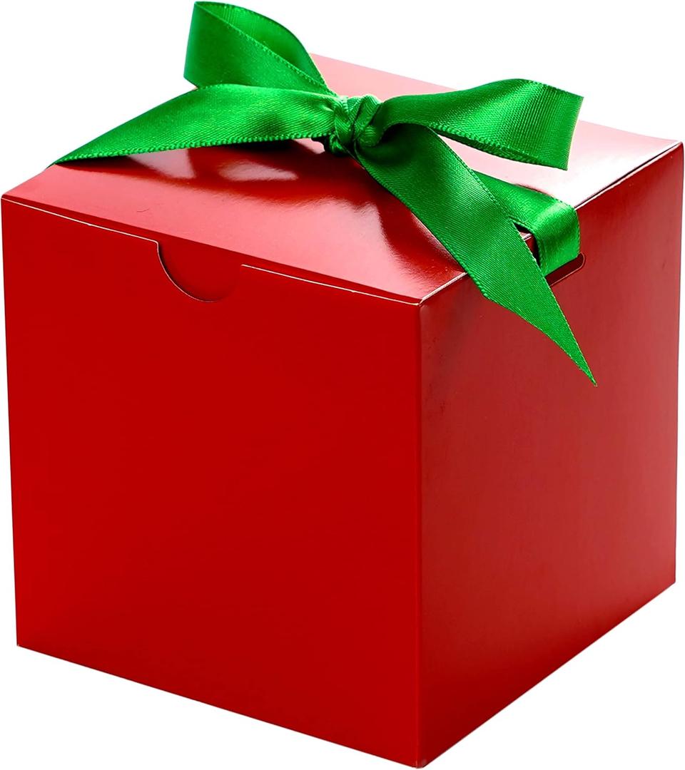 UnicoPak 50 Pack 4x4x4 Christmas Red Gift Boxes - Holiday Boxes With Lids for Presents, Ornaments, Candles, Mugs, Crafting - for Christmas Birthday, Party
