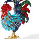 Rooster Trinket Boxes Hinged Enameled Jewelry Box Hand-Painted Animals Ornaments Craft Gift for Home Decor (Blue)
