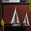 Modern Sculptures Home Decor, Silver Sailboat Decor Ornament, Boat Decorations Statue Decor, Art Sculptures and Statues, Sailboat Gifts Home Office Bathroom Shelf Decor Nautical Decor (2 Pack)