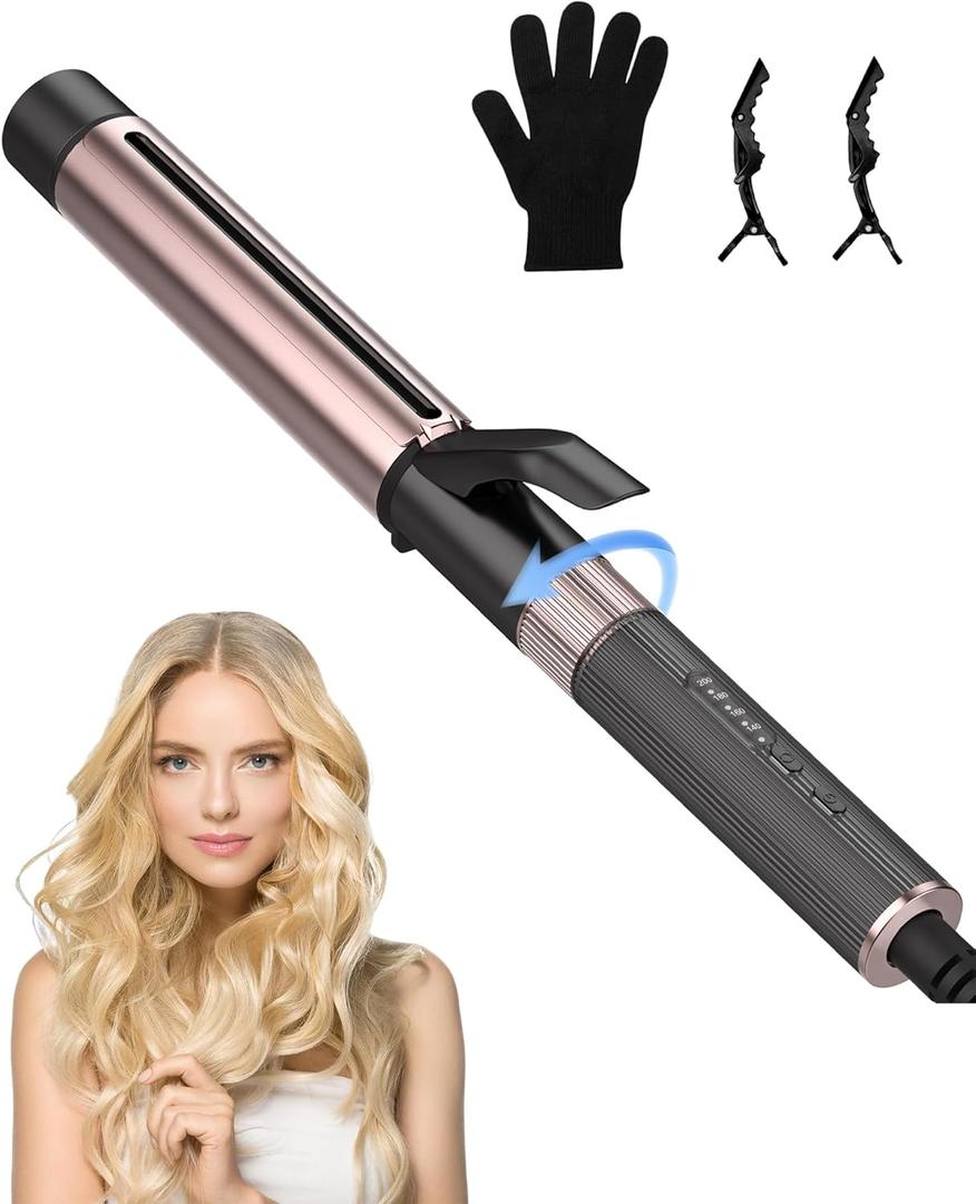 1 1/4 Inch Curling Iron,4 Adjustable Temp Long Barrel Curling Iron Up to 400F,1.25 Inch Adjustable Hair Clip Loose Curling Wand for Long Hair 110-240V