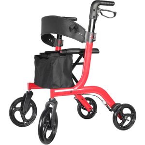 Foldable Rollator Walker for Seniors & Adults with Seat, Support Up to 300 lbs, 19 lbs Lightweight, Adjustable Arms, 10-Inch Big Wheels for All Terrain, R1 (Urban Red)