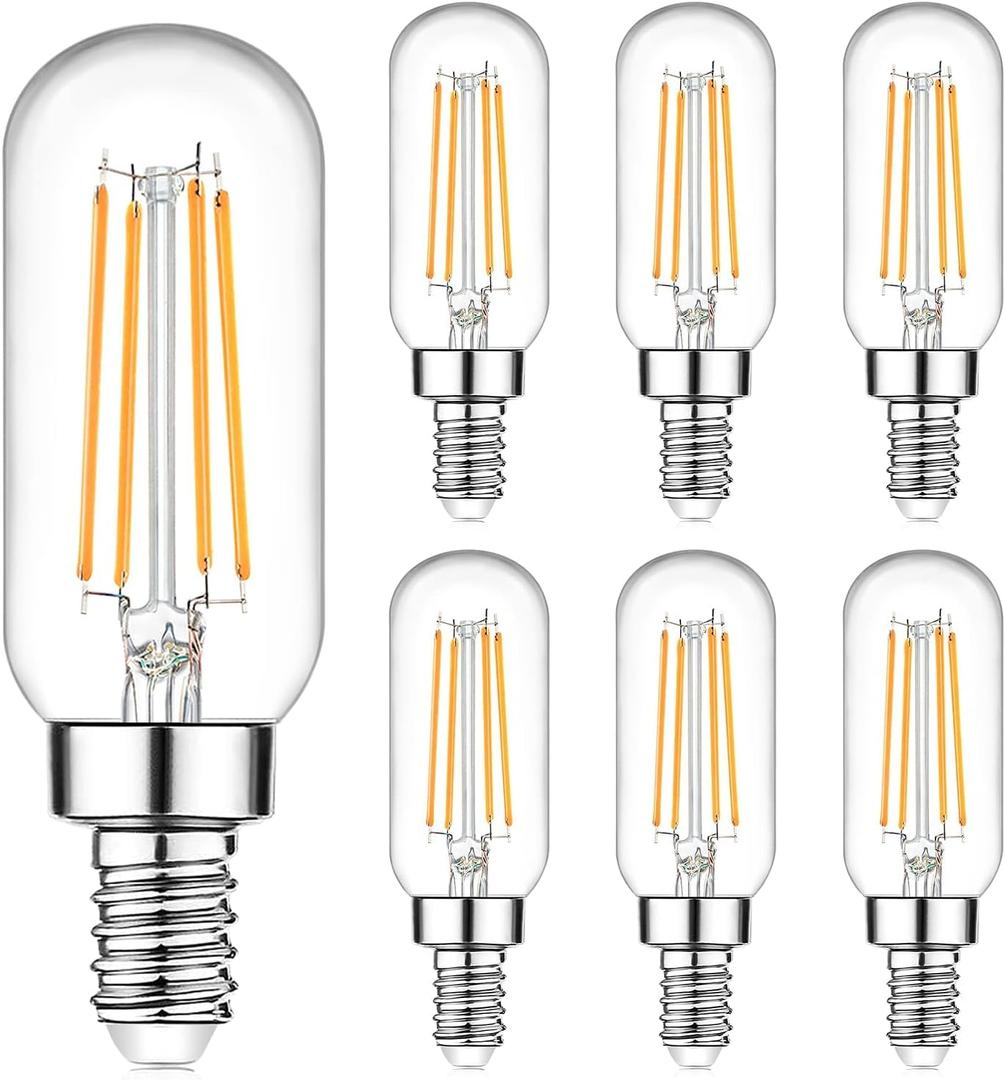 E12 Edison LED Light Bulbs 40 Watt Equivalent Candelabra, Dimmable 2700K Warm White T6 Clear LED Bulbs 4W 400lm Vintage T25 for Chandelier Ceiling Fan, Tubular Small Filament Bulbs, 6 Packs