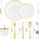 BESTVIP 700PCS Gold Plastic Dinnerware Set for 100 Guests, Disposable Plates for Party, Include: 200 Plastic Plates, 100 Pre Rolled Napkins with Gold Silverware, 100 Cups for Christmas, Halloween
