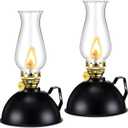 Retisee Oil Lamp Indoor Rustic Kerosene Lamp Lantern Metal Glass for Indoor Vintage Glass Clear Kerosene with Oil Wick for Use Home Decor Lighting (2 Pieces, Black)
