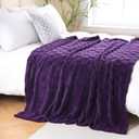 Linecooo Deep Purple Fleece Throw Blanket 60”×80” for Couch Sofa Bed, Super Soft Cozy Plush Microfiber Flannel Blanket with 3D Checkered Design Lightweight for Adults, Woman, G
