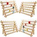 New brothread 4X60 Spools Wooden Thread Rack/Thread Holder Organizer with Hanging Hooks for Embroidery Quilting and Sewing Threads