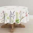 Horaldaily Spring Summer Tablecloth 90x90 Inch Round, Easter Watercolor Wild Flowers Blooming Floral Table Cover for Party Picnic Dinner Decor (White)