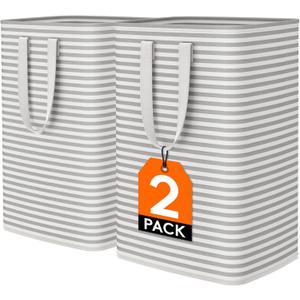 Lifewit 2 Pack Laundry Hamper Large Collapsible Laundry Baskets, Freestanding Waterproof Clothes Hamper with Easy Carry Handles in Laundry Room Bedroom Bathroom College Dorm for Adults, Grey, 2 x 80L