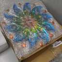 Solar Wind Spinners Outdoor H63xW13 Metal Kinetic Garden Spinner with Crackle Glass Ball & Built-in Solar Panel Peacock-Style Yard Wind Sculpture with LED Light