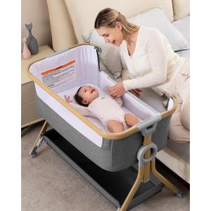 Larex Baby Bassinet Bedside Sleeper for Baby, Baby Crib Bed for Newborn Infant, Bedside Bassinet with Wheels, 5 Adjustable Height, Mosquito Net, Breathable Mattress and Mesh, Storage Basket and Bag