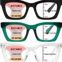 Hubeye Progressive Reading Glasses For Women Oprah Style Blue Light Blocking Computer Multifocus Square Reader （Green+Black+Clear，+2.25）