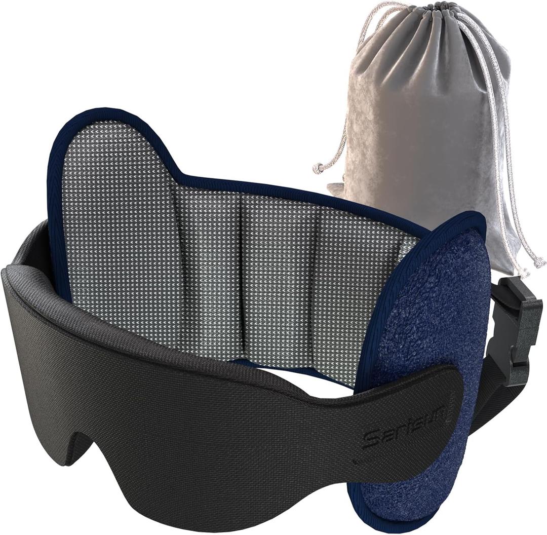 SARISUN Travel Pillow, Upgrade Airplane Pillow for Long Flight, 360 Support Headrest, Travel Neck Pillow Eye Masks for Sleep, Compact Airplane Travel Essentials, Stop Bobblehead, Mottled Grey