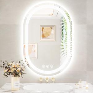 24"x36" Oval LED Mirror for Bathroom,Lighted Bathroom Vanity Mirror with Lights - Anti-Fog,Front Light and Backlit, Dimmable, 3 Colors,Mirror with Touch Sensor, Bathroom Mirrors