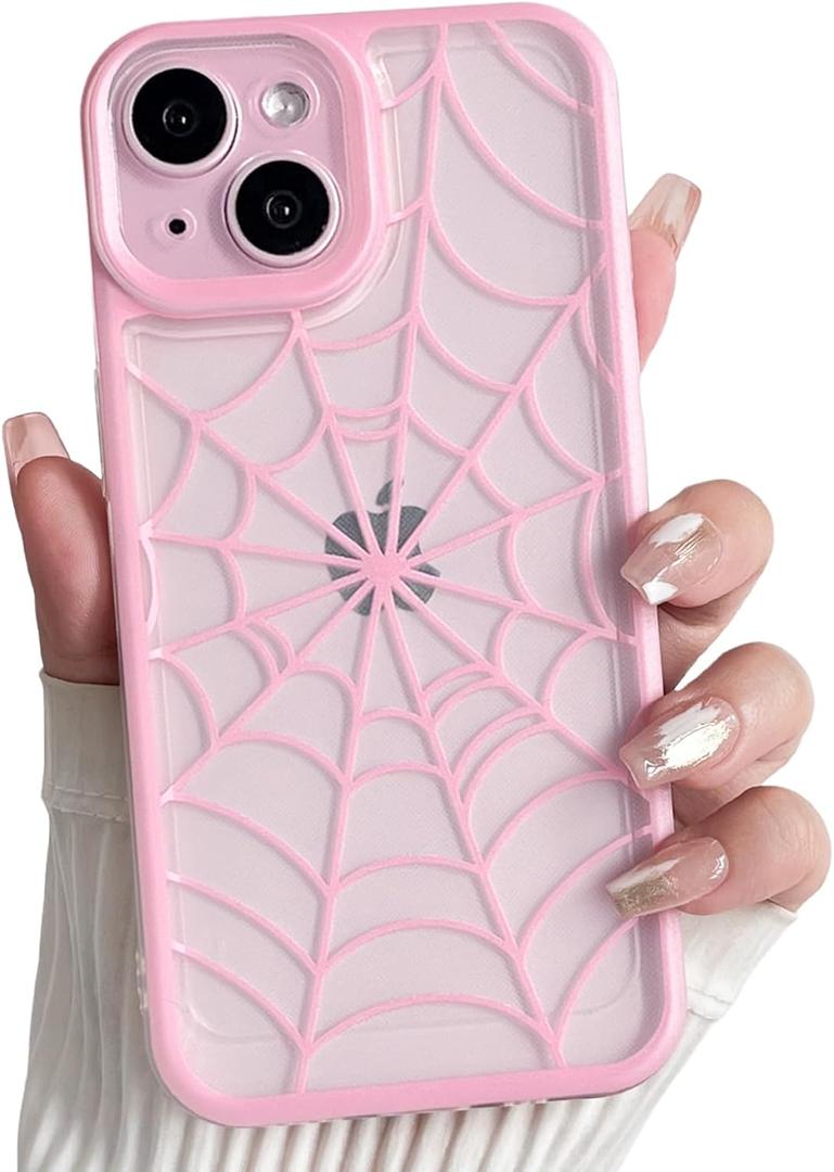 Lovmooful Compatible for iPhone 15 Plus Case Cute Clear Spider Web with Color Edge Design with Bumper Protector for Girls Women Soft TPU Shockproof Protective Girly for iPhone 15 Plus Case-Pink