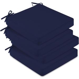 downluxe Outdoor Chair Cushions Set of 4, Waterproof 19" x 19" x 3" Patio Chair Cushion with Non-Slip Ties & Handle, Square Outdoor Cushion for Patio Furniture with Removable Cover, Navy, 19x19x3 | 4 Count