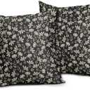 Vintage Flower Pillow Covers 18x18 Set of 2 Rustic Cute Small Floral Black Brown Old Style Decorative Throw Pillows Outdoor PillowCase Farmhouse Linen Cushion Case Decor for Home Sofa Couch Bed