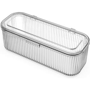 JessLab Makeup Brush Holder Organizer, Clear Makeup Sponges Organizer, Cosmetic Storage Case with Lid Display Case for Vanity, 1 Compartment (1 Pack)