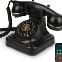 Bluetooth Retro Phone with Speakerphone, Bluetooth Landline Telephone, Bluetooth Home Phone with USB Rechargeable Power, Hands-Free Calling & Music Playback, Black