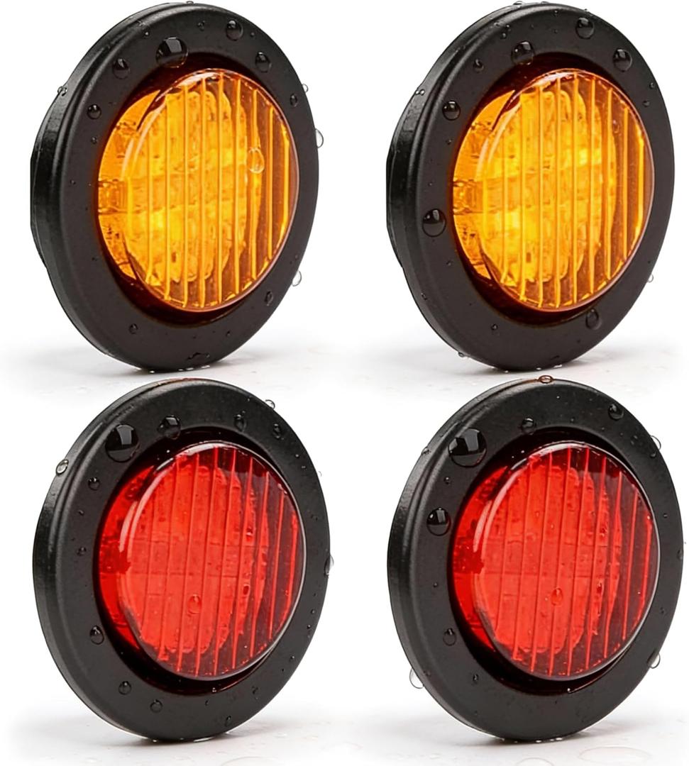 NEW SUN Premium 2.5" Round LED Trailer Lights, 13 LEDs Side Marker Lights, Clearance Lights Kits with Grommet & 2-Pin Plug - Universal for Trucks, Trailers, Rvs, Camper, 2 Pcs Amber 2 Pcs Red