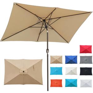 Blissun Rectangular Patio Umbrella, Table Market Umbrella with Tilt and Crank, Outdoor Umbrella for Garden, Deck, Backyard, Pool and Beach