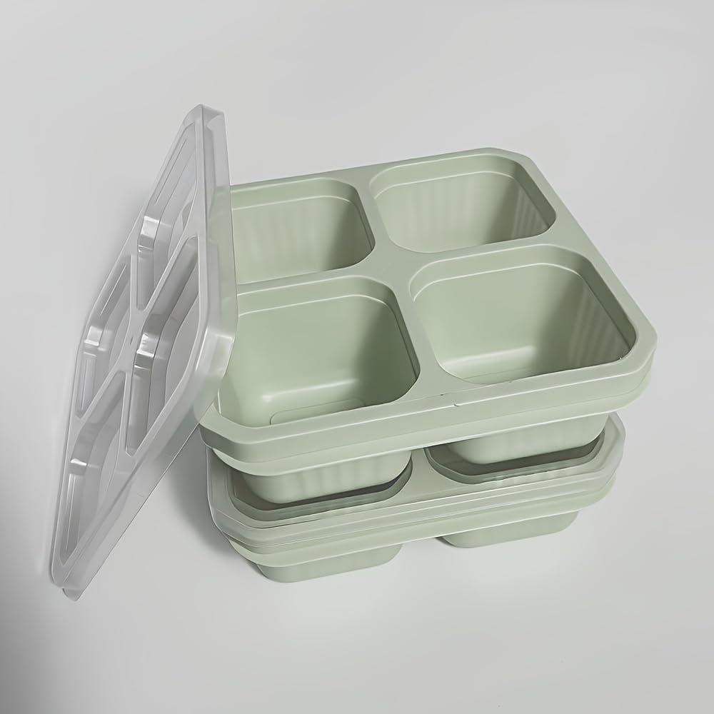 Microwave Safe Bento Box 2pcs Snack Set with Lids 4 Compartment Food Storage Containers for Meal Prep Camping Offices Green Pack