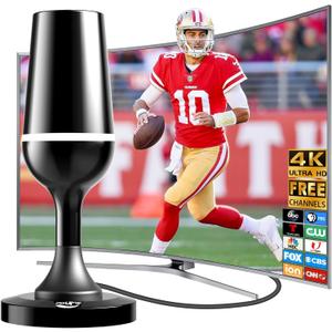 Digital TV Antenna for Smart Tv Indoor TV Antenna for Tv Without Cable with Strong Magnetic Base, 360 Reception HD Antenna for TV Indoor 4k -10FT Long CablesPure White