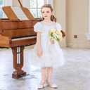 Furdeour Girls Dress Shoes Princess Crystal High Heels Closed Toe Party Wedding Flower Girls Shoes Toddler Little Big Kid (Whitesequins)